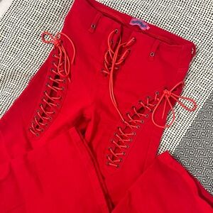 edikted red lace up flare jeans